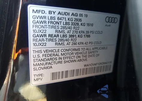 2019 Audi Q8 Prestige z USA, uszkodzony, nr VIN WA1CVAF12KD042115